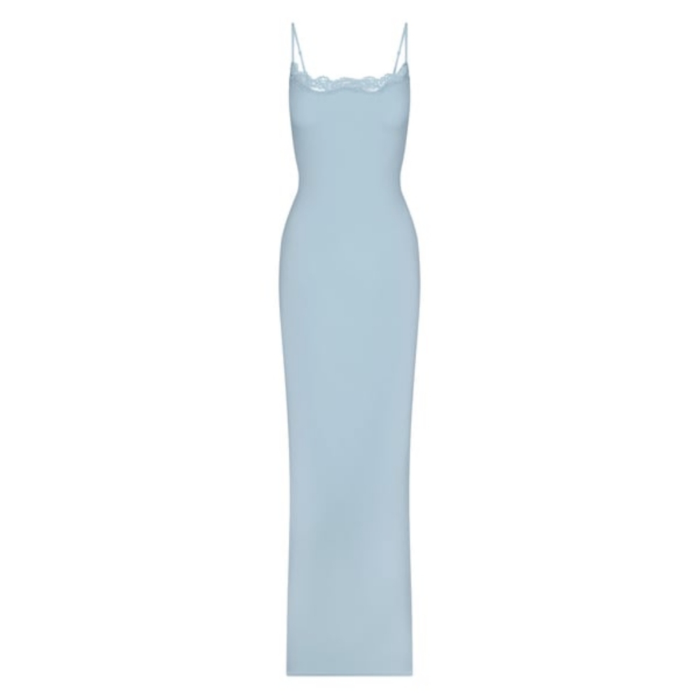 2. NWT SKIMS FITS EVERYBODY CORDED LACE LONG SLIP DRESS IN DENIM